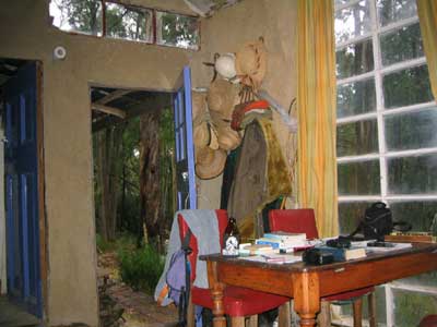 In a friend's shack: it's raining