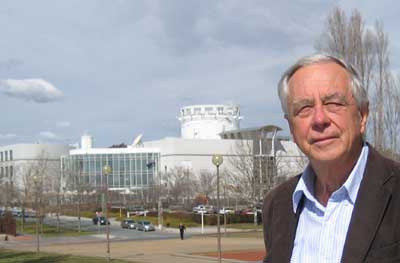 Bill Compston outside National Library, Canberra